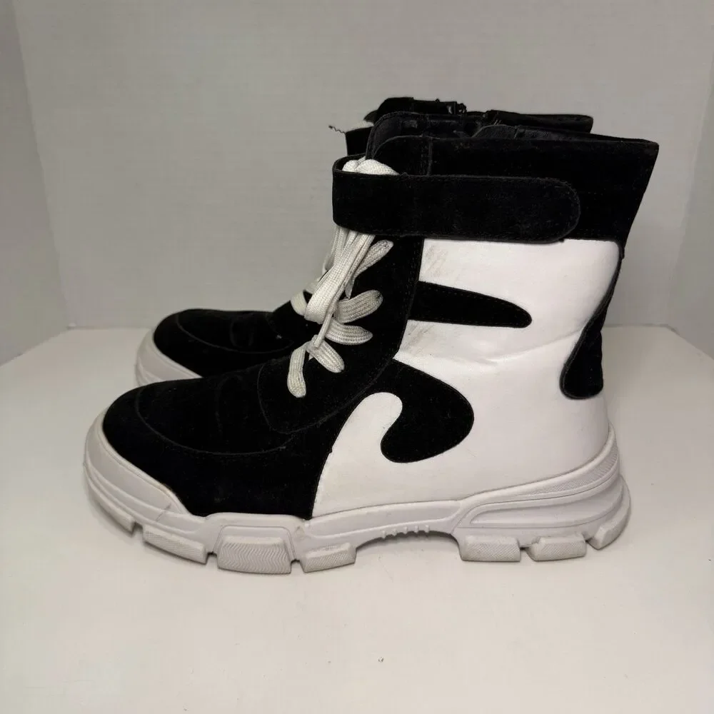 Y2K Style Chunky Platform Combat Boots Black White Edgy Grunge Goth High Top 8